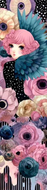 Free angel bookmark featuring pink hair with blue wings angel